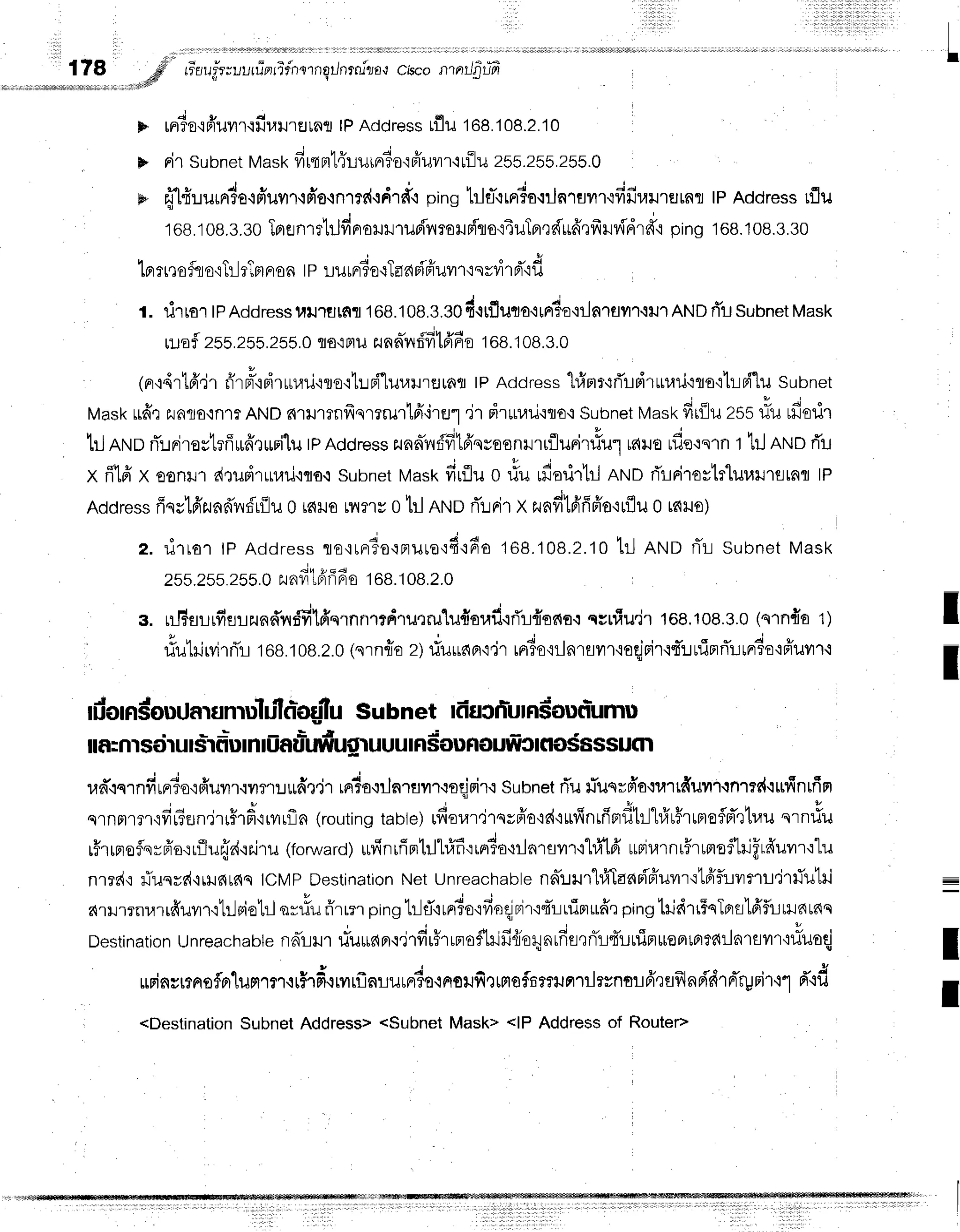 t
178 #l riau.fr;uuuTrrr?fnornqilnrrullo,r
crbco
nrnilfr
u?
' nlry
ts rrr?o'rffuilr'ifiuilrEJrnfl
lPAcidress
rflutog.tos.z.to
ts rir subnet
wast<
firtm14':.rurnr?o'rffuvrr'i
riluzss.2s5.2ss.0
s t u 4 u u t o v r I
F ffHr.rurnTe'1fiuil'r'iAo.tn1?n{n1a{
prngfltT.:rFr3o{r-ln''rflvr1{fifiuil.r€Irafl
tPAddress
rflu
168.108.3.30
Tprelnrrh]fiFrolJxJ'r1JFi?sorJn{'lo'i4u1fl,rdu6',rfrHvfldrd"i
ping108.108.3.s0
lpr
rt,r
ofuo'itilrTBt
rron IPLurFrTo':TEj
api
fiuvr
r':svdrd"i
d
r. drrartpAddressl,rtJ'rElrfi.r168.108.3.30fi.rtfluqa,trrr?€,iiln'rflvr"r'rrJ''rANDrTusubnetMas
rraflzss.zss.2ss.0
qo'iailzunnTyrffilfrfio
1GB.
108.3.0
, o u , t u , u
u -
(a,iqlrpr.r'r
nrn'iFirrluil'ire'ilLF{-luuurarflfl
tPAcldress
"l#mr'rrTrBirrrr.ril'rrs'i'llB{"11J
subnet
Mask
*frr r.rnro,inll
ANDnlilllnfrqrrrur1frireJtir Firtruu.:fl€,i
subnet
trlastdrfluzssrlu rfiorir
t:-lnrun
rTr.rnirostrffrufrtrrilu
rpAddress
zunniyrdfitA'qvosnrtflurirrf*t
,auuduou.nt trl nNlorTu
x ff1fix oonil1e{ruplrr$lu'iqo.t
subnetwasndufluo rTuufiarirtr.l
nruDrirrirostrlunllrernr tp
Address
ffqrlA'zundndrilu
0 inro p?'rv
0t:l nruorTuri'r
x nnfi16'fffr'o'rtflu
0 tc{uo)
e. rirrar tp Address
ouo,^?uorr*aod'r6o
188.108.2.10lil
ANDflt-L
subnetMask
zss.zss.2ss.o
zuerfi1difi6o
188.108.2.0
s. r#flLrfierzund'nffitffqrnnrrdru':ru1u{oraf
irT!{ons'rqsrfiudr1G8,108.3.0
(q'rn{at)
#uhiMrri'r168.108.2.0
(ern{oz)riuuan'i,jrrrrTo{ilnrailr'roqjrir'r,fi'rrfinrTurnrdo'rffuvrr'i
r,ln*'rqrnfirnTo'iffuilr'iflrtr*dt'jr
rrrfo{ilarflilr.roeiBir{
Subnet
rTu
tiusrFio'rrarrfiuvt.rnts{{rlfinrfiFr
A o , r A , i h , " t t r * r 4
qrnrtrer.ifr[5sn.jrl5rH'rryrrfln
(routing
table)
rfi€u'r'i1qrfro{c{'ittfinrfisrutrl'tvrtfrtmefrtr'luu
qrnuu
r#rrnroflqyfr'o,:rfluffd'rr.iru
(forward)
urfinuirrtrJt#fi':rrrdo+lnrsvrr'ilfi'lfr
uBiurnt5rtrrsflrjfrffuvrr'rlu
nrrd,:rluqrd,irH6r6q
lcMPDestination
Netunreachable
nnlur"lrf,Iaar{'fr'uvrr'rteifuvrmldr#util
drrumnrarrfruvn.rh.hiotrl
orrlufi'rrer
ping
lilfirFr6orfioqjrlr':"lTr:uinu#,r
ping
tildlrFnTprs'Lfrfliurnrnq
- J , . i ,
Destination
unreachable
r-raLil'r
uurr6Fr.rrlvrr#rrprof'lrifi{iounrfieqnTLtTuutTn*oprmtalnrstrtfiuoqi
rurinsrrrrofrr'[umrer.{rffrd.rrrrflnrurndo.rnrorfirmoflnr?ilFr']ilrsnfl!6'tufrlnr{'drnr"rp
d"ld
I
I
I
I
<DestinationSubnet Addresg <Subnet Mask> <lP Address of Router>
 