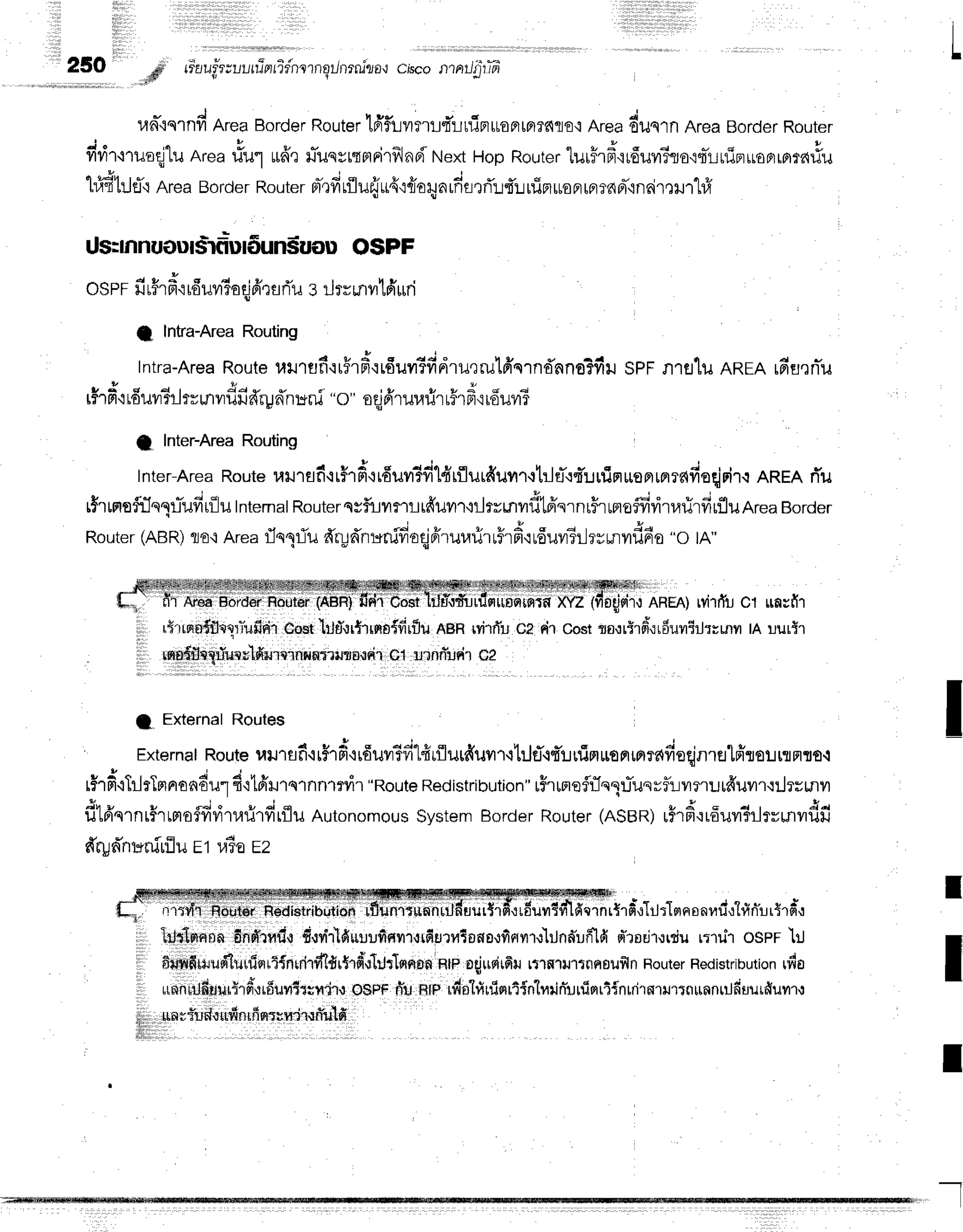 liltlil
illl,
till
25O 6u riau"fr;luu?arrTfnlrnqtnrrullo.'
ciscontnufiiil
'iidg
cr I
un-'islnfiAreaBorderRouter
tfif,r:vrmlt'lttinttantnrdr€,i Areaduqrn AreaBorderRouter
j . ' q L v u d 6 . . u
'
fir,ir+ruoqilu
Rrea
#u1 utffruTuqvtqmrirfrlnpi
NextHopRouter'lurFrF'ru6ur3flo'iflLrliFruoFrrpr?dliu
t+f,1ilfl{AreaBorder
Router
pt-,rfit{ludi$4':froHnrdrtrT:-rf::rfinruoprrprT6Fr-'in6i'r,rxJ11#
Us:nnuoursifru6unduou
OSFF
ospr fir#r
#'r
rfi
uviBo
qj
6'r
ariusr.J
rrrnytd'*ri
{| lntra-Area
Routing
Intra-Area
Routeuil1trfi{r5rf ir6uil5fidru,rrulffsrnd'nns?fiusPF alalu AREAr6fl,rnTil
u X , d | & a * , ! u
' '
rtrF'irduvrTl
lr rnvrililffrp
nnHni"o" oqj
d'rurarir
u#r
frrrdurB
{f lnter-Area Routing
Inter-Area
Route
l,{il'lflfi.tr#rd+rduv6filfrrflurfiuyrr.itile-qtrun:nroFrrnrr{doqinir.r
nnen r{u
t
rhrmoffqql-ufii{lu
Intemal
Routerqsf,t-tvtm!tfrilvr'r'iilrvrnvrfllffsrnrFrrmoffivitarirfirfluRrea
Border
Router
(ABR)
flo.iArea
fln1fu firyd'nunffioqjfirurariruFrd',rrffuvr3rlrur.nvrfifiu
"o rn"
i Cosi AHEA)
rvilrhlct rrn;fir
r$rrnerdflap-ufirii
OoSt
llrltT,:r#'rrnO{firfltr
neRrvirrf:L
Cl dr Costn ,li'rfi.:rfiuyEil:trnm
tAlurtr
rno{fl
eXrlul
rldil'le'lnllnr-rilsard
r cl urnnldr G2
L External
Routes
' Externat
Route
rar.r1flf
irfid+rffuvr5fi1firflurduvrr,i'liltT.if'rrtimuonrnrafioqjnrulnr'rolrrflFrlro.i
o { o , o J J r
rHrfiTilrTFrnanEul
fi*lfiHrs'rnn'r?d1
"Route
Redistribution"
r5runoflrTnqr:Tusrfl:Jilrrurfruvrr'lrJrsmyl
d16'qrnr#rrsroflfiritarirfirflu
Autonomous
System
Border
Router
(ASBR)
uFrfi"rrfiuvr?rlrvunvrdfi
frrpn*nunirflu
E11{3o
E2
rtt:vi't Router Redistribution
$sffiqeisw4x{sw'
; d A e - - * r . r J c - - e l
$ tfl uvt Tvl tfl t'l n [T't fi $ tu 1 t slfi o n uu $ t14fl u t1'] fii{
ld'flfirnnfldnfirrd.rfiuvr'ilfiuuufismrurdsru3ano,lfinrvrr.r}Jn#ufl1fi
d'rodr,rrtiu
rtru'r ospr }J
fiil$$l*,udtilrfiflr1{r1rrJrff]4rtrdufthlflF,oninln
o{urirfirlrtrsrurtnnouflflFouter
Redistribution
rfro
urnnirtfi,Eurird'urfiuvrfiwrj,r.r
o$pFrtuRtprdslfiuiqriinlnrifi::rrirrriinrirflrurtnunnrilfiuurftumr'r
unrfud,r
ufinrfimtr.r'ir,rffuld
lil
t l
'tlliii,
lilili r11
li1liilirli.
I
I
t
I
 