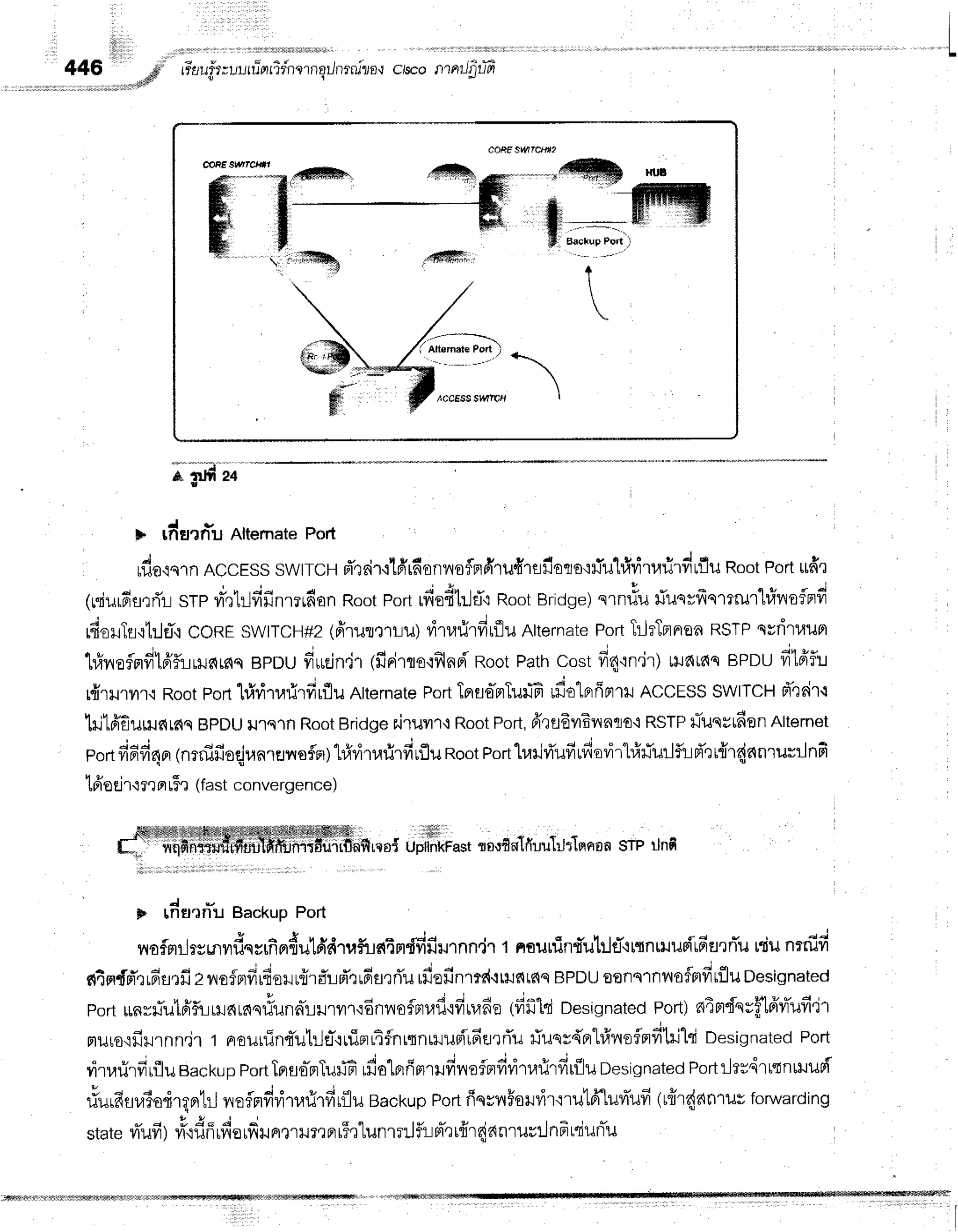 lillilli
' ,iil
,,,,,,,',*,,,**d
446
l
I
I
riaufr; uutrinrr'fn
ornqilnrnl?
E,rciscoI rnr
rJ5-uT
60aF $!t47CH?
frp i+
b tfrEJrn*u
Altemate
Poil
rfio,rqrn
ACCESS
swtrcH d'rrir'r1frr6onnoflBrfrrufirsilocro{}Tulfiirrarildrflu
Root
Port
ud'r
(r"dur6flrfl1-i
srp vr-,t1ilfifinmrdon
Root
portrfiudtilfoRoot
Bridge)
u.nrfufiuqvfrqmm'[rirroflrrfi
rdolTfl{1ilET{
CORE
SWTTCH#2
(ffrunmr-Lu)
vitarirfirfluAlternate
portTrJrTBrnon
RSTP
qvdrnupr
tirreflnfikifu$rdmqepnu dutin,jl(fipirto'ifilnpi'Root
Pathcostfi4'ln'lr)tua{tf,s
epnu fitFifl:r
r{rrrnr.l Root
por1l#ritarirfirflu
Atternate
portTnso-nTuffi
rfiolprffprr}J
ACCESS
SwtTCH
d'qdr.t
ftj1fr'f,urils{rns
BPDU
rJ.ls'rfl
Root
Bridge
niruvrr+
Root
Port,
fr']fl6il81^{nto'i
RSTP
lTuqvtfion
Alternet
-io-i 4d
eort
fi6fi40r
lnrfifiorjranranafln)'l#vitrrirfiuflu
Root
Portluilri'ufrrfiovirt##urlfud'rr{rdnnruvrlnfi
lfrecjr'lmnr$r (fastconvergence)
m+ulffiui""ouoa*1nu,r1lrls,Fon
st; ilnfl
ts rdflrri'il BackupPort
Y o A r r q c i o
lroflmilrsmuf,srrnflru
rrrff'rvlflJnrnrrilrurnn,jr
t nouninf'utltT+ttnnrurf,'ufiflrrTu
lduneruvl
*4mfd'rrds.:fi
znofprfirdoilnirf,rid',r16fl,rri'u
rfiofinrtd{rile{tc{q
BPDU
oanslnvloflnfirflu
Designated
PortrunvrTutfrflririlaras#unaTrrru'r':6niloflBrraf
ifirudetfifilsiDesignated
port)nimdqvf;lfrrTuf
it
muro.ifiurnn.ir
t nouuint*uhle-'inirrLAfnrqnirupirdsrflu
fuqs{Br1#r,,roflnfi1*1qi
Designated
Port
vilarirfirfluBackup
portTnsoTnTuilG
rda'[prfimufirrafnfiritrrirfirilu
Designated
portilrrdrttnuluri
#urfisraTodraprtrJ
vroflerfivitnirfirflu
Backup
Port
fiqrnSonvir':rutA-lufr'ufi
1rffr{anrur
forwarding
- - . L " g * J ;
state
r4ufr)
ra'rfrffrfrerfruFrx'ru?tFtt5'tlunrrr]f,iBr-rrfrrdanrurrjnfrrqjunTu
 