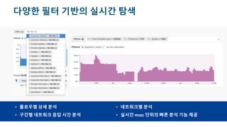 © 2017 Cisco and/or its affiliates. All rights reserved. Cisco Confidential
다양한 필터 기반의 실시간 탐색
• 플로우별 상세 분석
• 구간별 네트워크 응답 시간 분석
• 네트워크별 분석
• 실시간 msec 단위의 빠른 분석 기능 제공
 