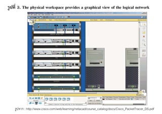 รูปที 3. The physical workspace provides a graphical view of the logical network




    รูปจาก : http://www.cisco.com/web/learning/netacad/course_catalog/docs/Cisco_PacketTracer_DS.pdf
 