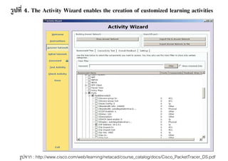 รูปที 4. The Activity Wizard enables the creation of customized learning activities




   รูปจาก : http://www.cisco.com/web/learning/netacad/course_catalog/docs/Cisco_PacketTracer_DS.pdf
 
