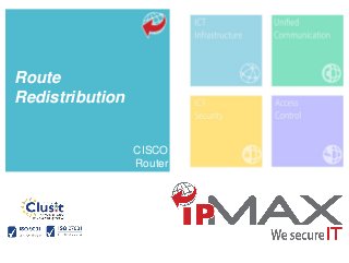 To learn more about this tutorial contact us info_ipmax@ipmax.it
or visit our site www.ipmax.it/support WWW.IPMAX.IT
Route
Redistribution
CISCO
Router
 