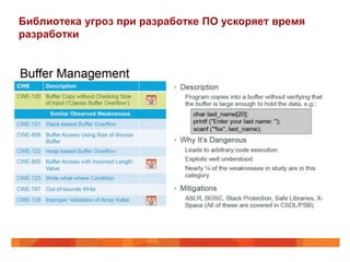 Библиотека угроз при разработке ПО ускоряет время
разработки
 