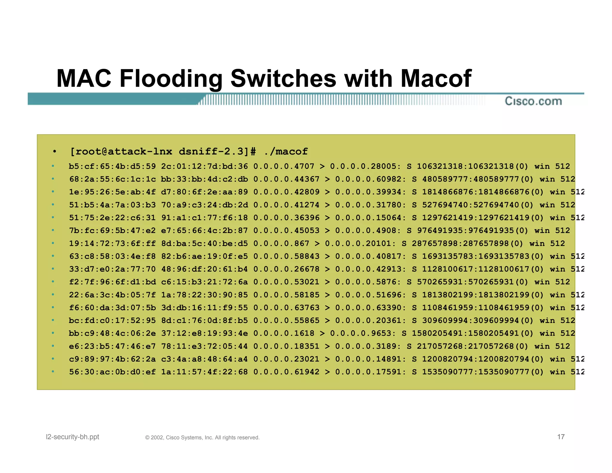 Macof Cisco systems hacking layer 2 ethernet switches | PDF