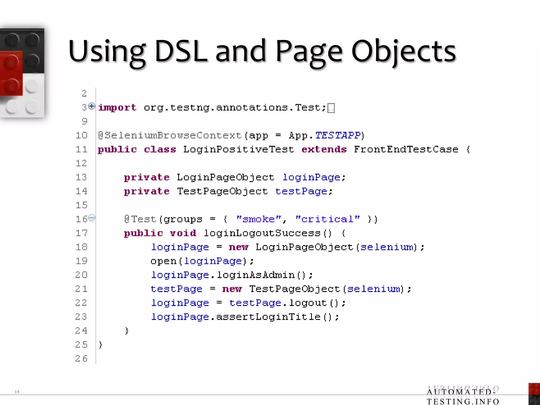 Using DSL and Page Objects14