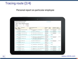 Tracing route (2/4)
Personal report on particular employee
18
 