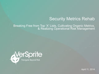 Security Metrics Rehab
Breaking Free from Top ‘X’ Lists, Cultivating Organic Metrics,
& Realizing Operational Risk Management
April 11, 2014
 