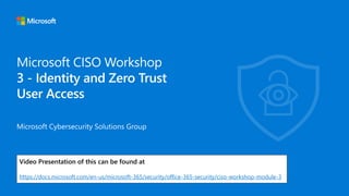 Video Presentation of this can be found at
https://docs.microsoft.com/en-us/microsoft-365/security/office-365-security/ciso-workshop-module-3
 