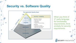 Security vs. Software Quality
When you think of
3rd party language
for functionality
requirements, think
similarly for security
requirements
 