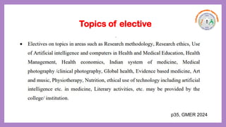 Topics of elective
p35, GMER 2024
 