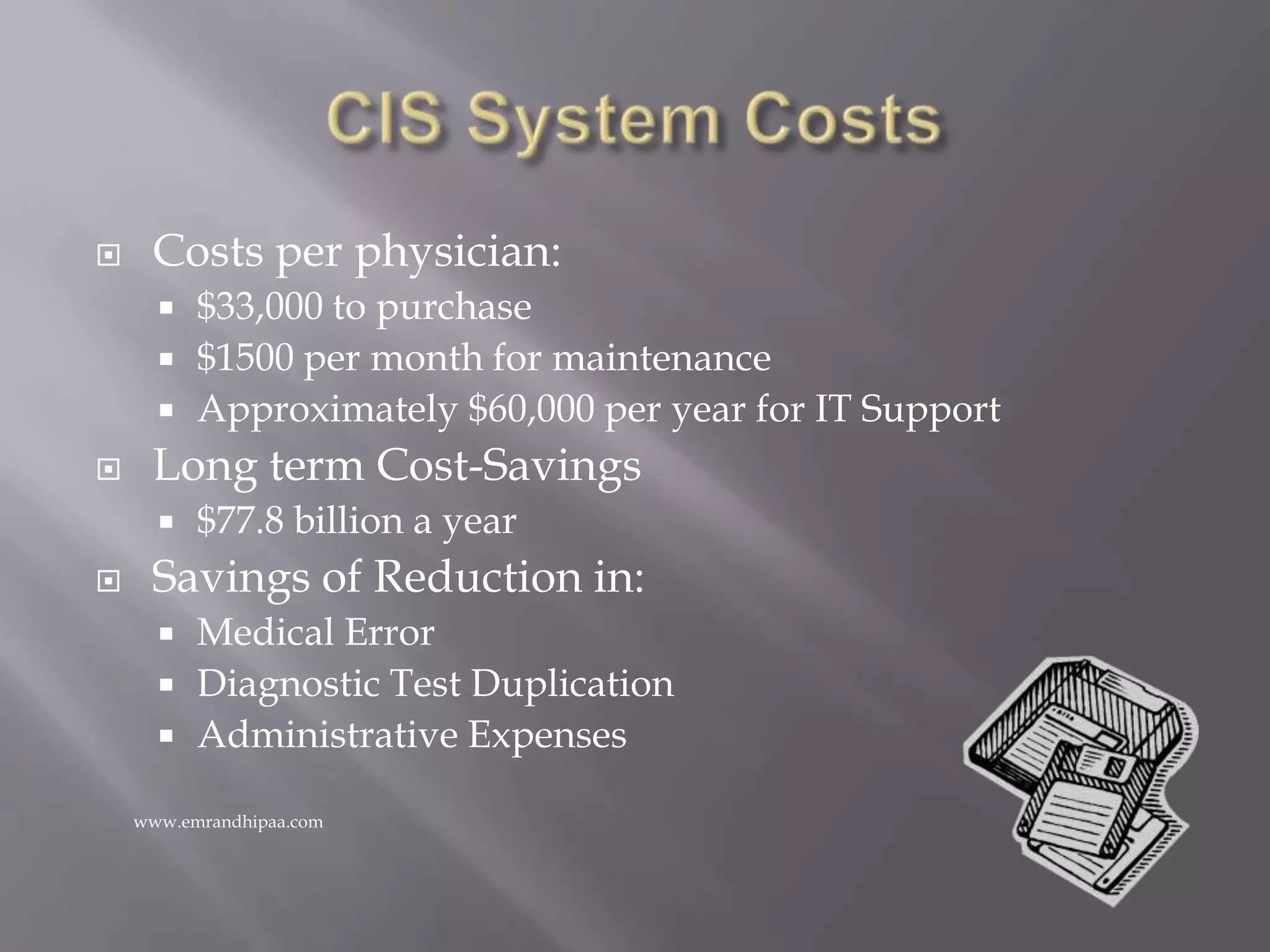 Considered costsEHR Usability:Set UpHardwarePatient ImportSpecialty OptionsEHR Features:SchedulingFlexible TemplatesBillingLab IntegrationAccess for PatientsE-PrescribingSupportwww.emrandhipaa.com