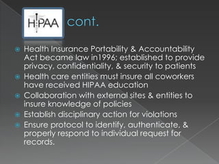 Safety cont.Protection of Files (viruses, hacker, & worms)Safeguards: Develop a System Map to identify                             all computers connected to internal                 network, virus scanning software,                   intrusion detection systemsDevelop a Security Policy defining authorized users, password policy & accessibility	    Harden the Software by checking for updates & patches        