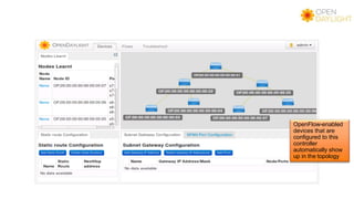 OpenFlow-enabled
devices that are
configured to this
controller
automatically show
up in the topology
 