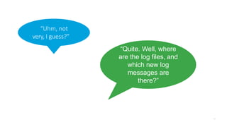 “Quite. Well, where
are the log files, and
which new log
messages are
there?”
“Uhm, not
very, I guess?”
 