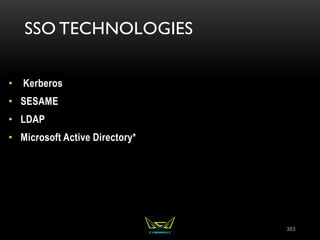 SSO TECHNOLOGIES
• Kerberos
• SESAME
• LDAP
• Microsoft Active Directory*
353
 
