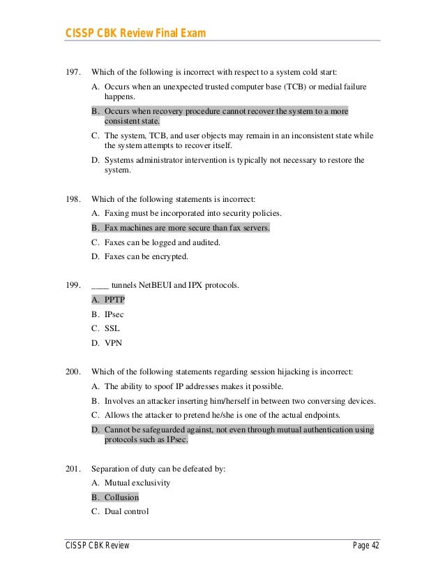 cissp cbk final_exam answers_v5 5 which of the following statements is not correct about how vpn communication works