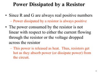 Power Dissipated by a Resistor
• Since R and G are always real positive numbers
– Power dissipated by a resistor is always...