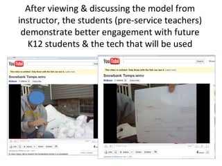 Assessment details (science)
• The assignment required that the YouTubes
give evidence of specific approaches &
techniques...