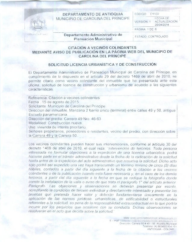 Citacion a vecinos colindantes