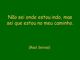 Não sei onde estou indo, mas sei que estou no meu caminho.                    (Raul Seixas)       