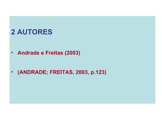 2 AUTORES Andrade e Freitas (2003) (ANDRADE; FREITAS, 2003, p.123) 