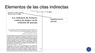 3
Elementos de las citas indirectas
año
Apellidos de los
autores
 