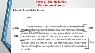 Datos al final de la cita.
Basadas en el autor:
 