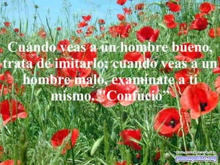 Cuando veas a un hombre bueno, trata de imitarlo; cuando veas a un hombre malo, examínate a ti mismo. "Confuci o” 