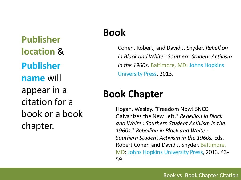 Citation Identification Book vs. Book Chapter Citation Identification Book vs. Book Chapter