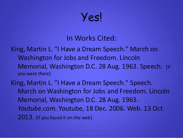 in text citation for i have a dream speech mla