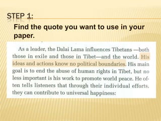 MLA lets us Cite SourcesWhat does this mean?Cite = tellSources = where you found your informationSo to cite sources means to give credit where credit is due…to tell others where you found your information