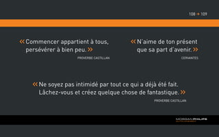 Commencer appartient à tous,
persévérer à bien peu.
Proverbe castillan
Ne soyez pas intimidé par tout ce qui a déjà été fait.
Lâchez-vous et créez quelque chose de fantastique.
Proverbe castillan
N’aime de ton présent
que sa part d’avenir.
Cervantes
109108 
 