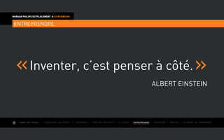 AIMER SON TRAVAIL I Construire une équipe I L’expérience I Fixer des objectifs I Le succès I entreprendre I Gouverner I ÉVOLUER I Le monde de l’entreprise
MORGAN PHILIPS OUTPLACEMENT  CITATIONS RH
entreprendre
Inventer, c’est penser à côté.
Albert Einstein
 