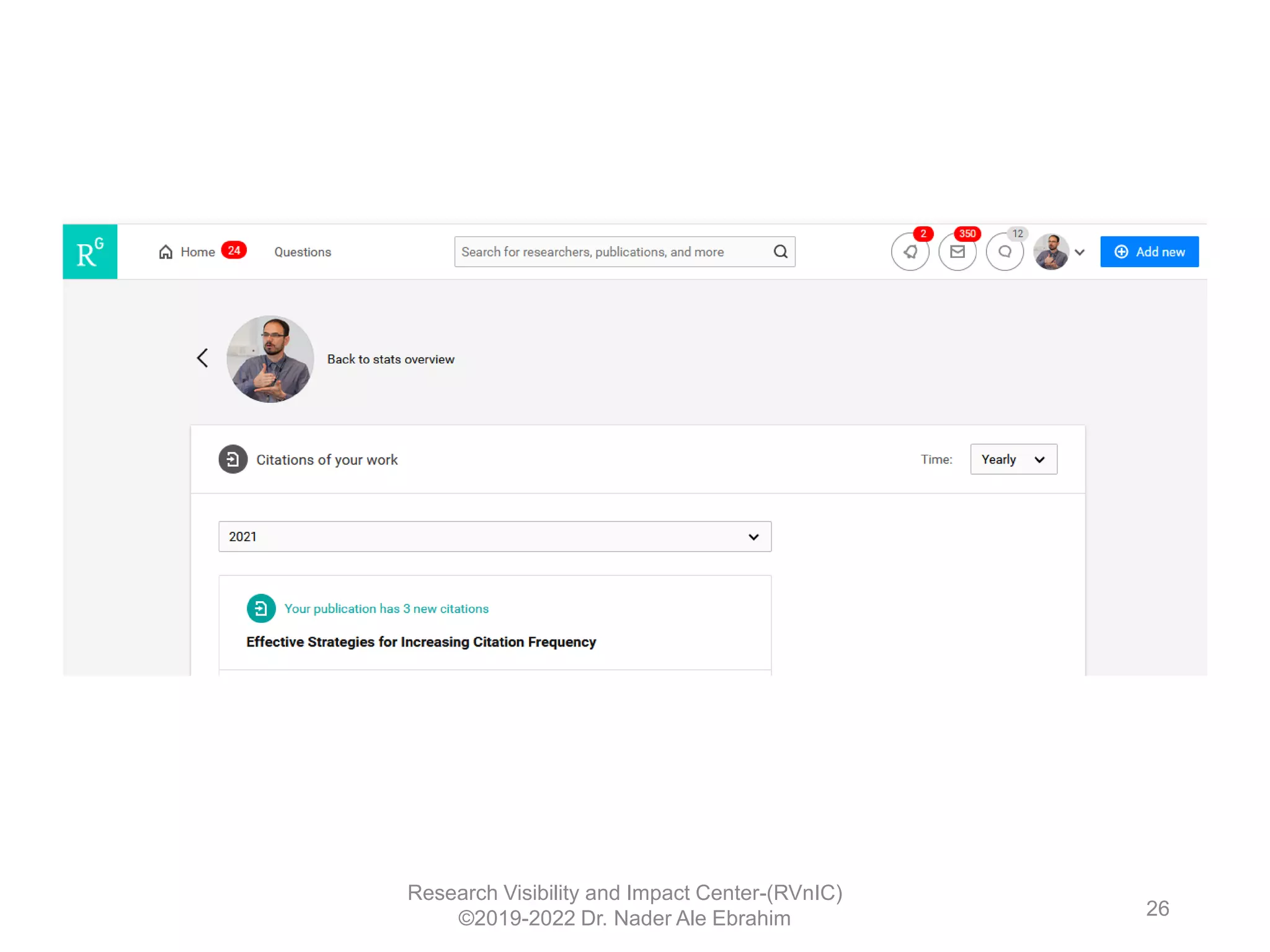 Research Visibility and Impact Center-(RVnIC)
©2019-2022 Dr. Nader Ale Ebrahim 26
 