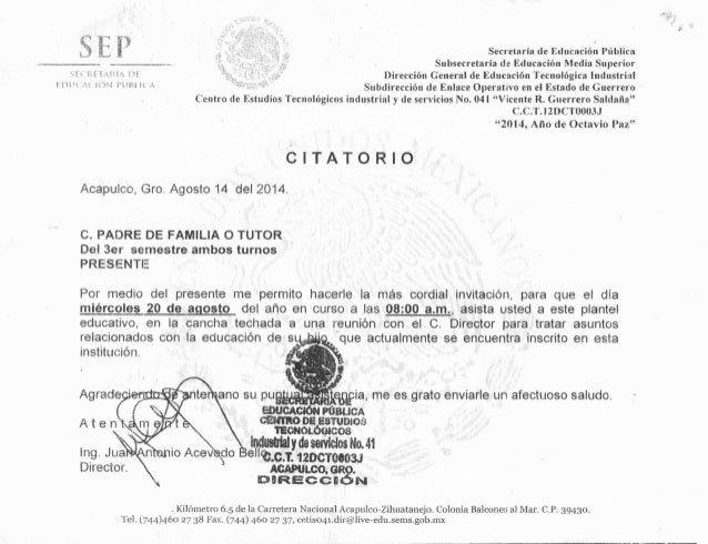 formato de citatorio para reunion