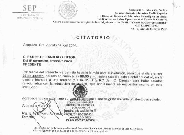 formato de citatorio para reunion