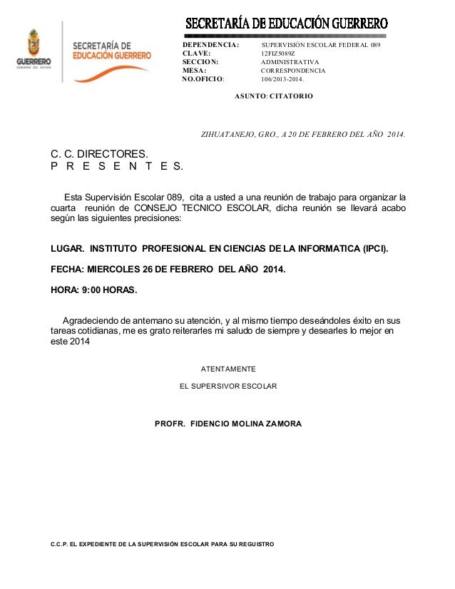 formato de citatorio para reunion