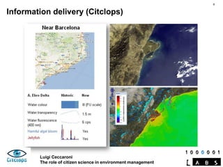 Luigi Ceccaroni
The role of citizen science in environment management
Information delivery (Citclops)
9
 