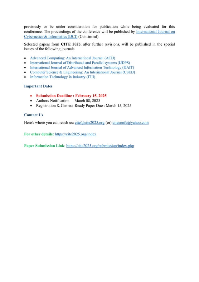 Call For Papers 3rd International Conference on Computing and