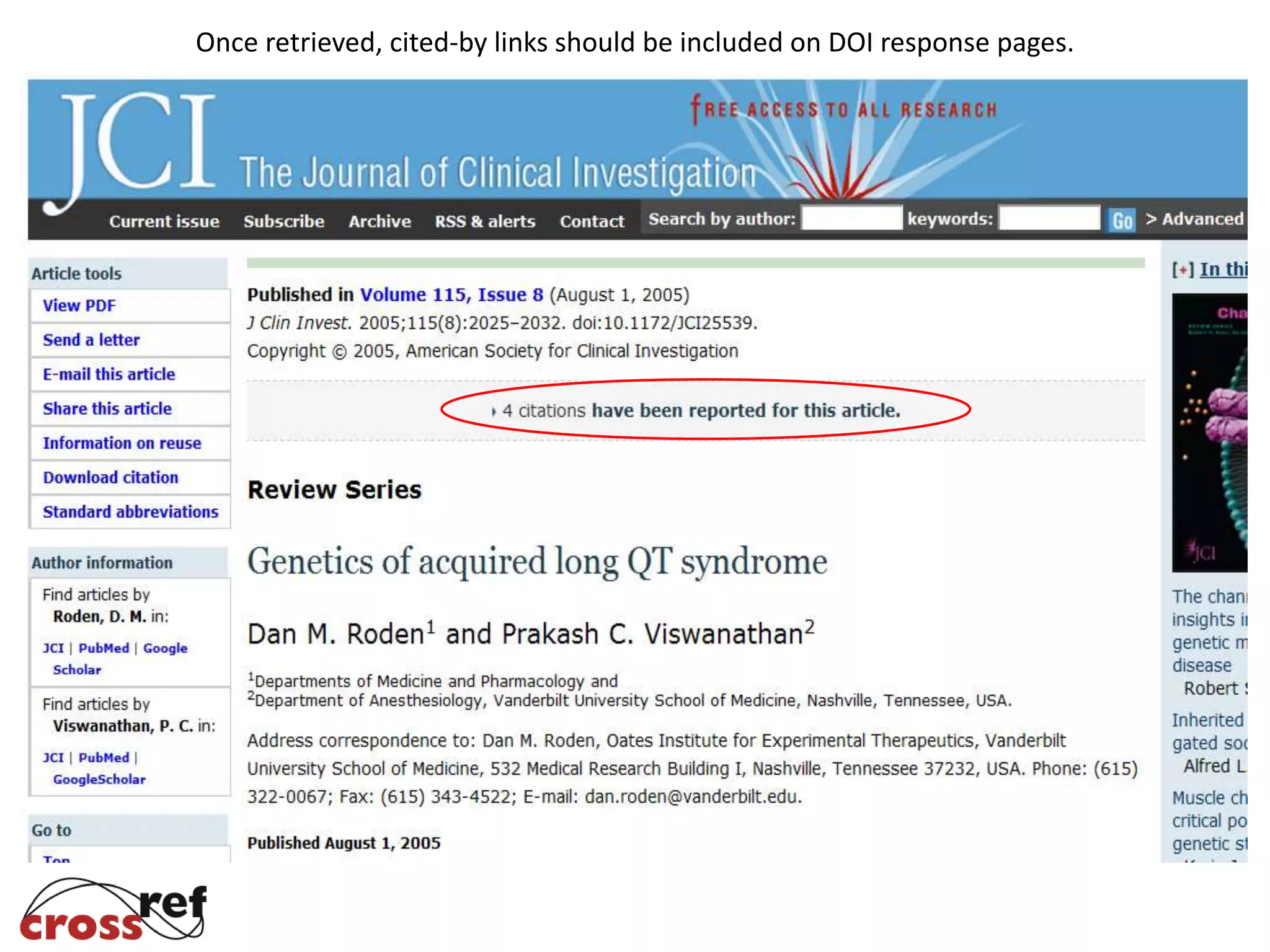 Once retrieved, cited-by links should be included on DOI response pages.
 