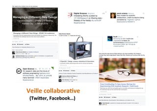 Veille	
  collabora8ve	
  
(Twi=er,	
  Facebook…)	
  
 