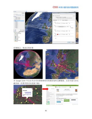 CSSS 科学计量与知识图谱系列
61
结果展示：修改后的结果
在 Google Earth 中点击节点可以获取相对应的地址处的文献链接，点击可进入该文
献页面（在图书馆可以直接下载）
 