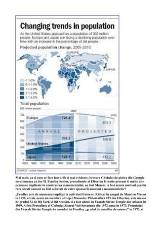 Mai mult, ca si cum ar face lucrurile si mai evidente, brosura Ghidului de piatra din Georgia
mentioneaza ca Joe H. Fendley Senior, presedintele al Elberton Granite precum si multe alte
persoane implicate in construirea monumentului, au fost Masoni. A fost acesta motivul pentru
care acesti oameni au fost selectati de catre sponsorii anonimi a monumentelor?
„Fendley este de asemenea implicat in activitati fraterne. Ridicat in rangul de Maestru Mason
in 1958, el este acum un membru al Lojei Masonice Philomathea #25 din Elberton, este mason
de gradul 32 de Rit York si Rit Scotian, si a fost admis in Yaarab Shrine Temple din Atlanta in
1969. A fost Presedinte al Clubului Altarul Vaii Savannah din 1972 pana in 1973. Potentatul
din Yaarah Shrine Temple i-a acordat lui Fendley „gradul de consilier de onoare” in 1973, si
 