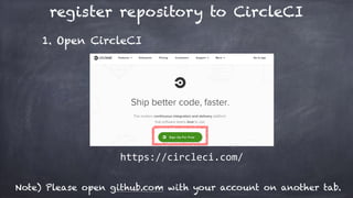 register repository to CircleCI
1. Open CircleCI
https://circleci.com/
Note) Please open github.com with your account on another tab.
 