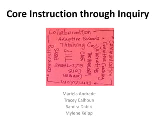 Core Instruction through Inquiry
Mariela Andrade
Tracey Calhoun
Samira Dabiri
Mylene Keipp
 