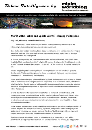 Urban Intelligence - Sports and Cities: the new dynamic