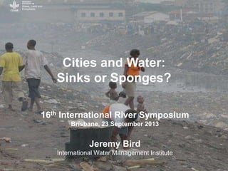 Cities and Water:
Sinks or Sponges?
16th International River Symposium
Brisbane, 23 September 2013
Jeremy Bird
Internation...
