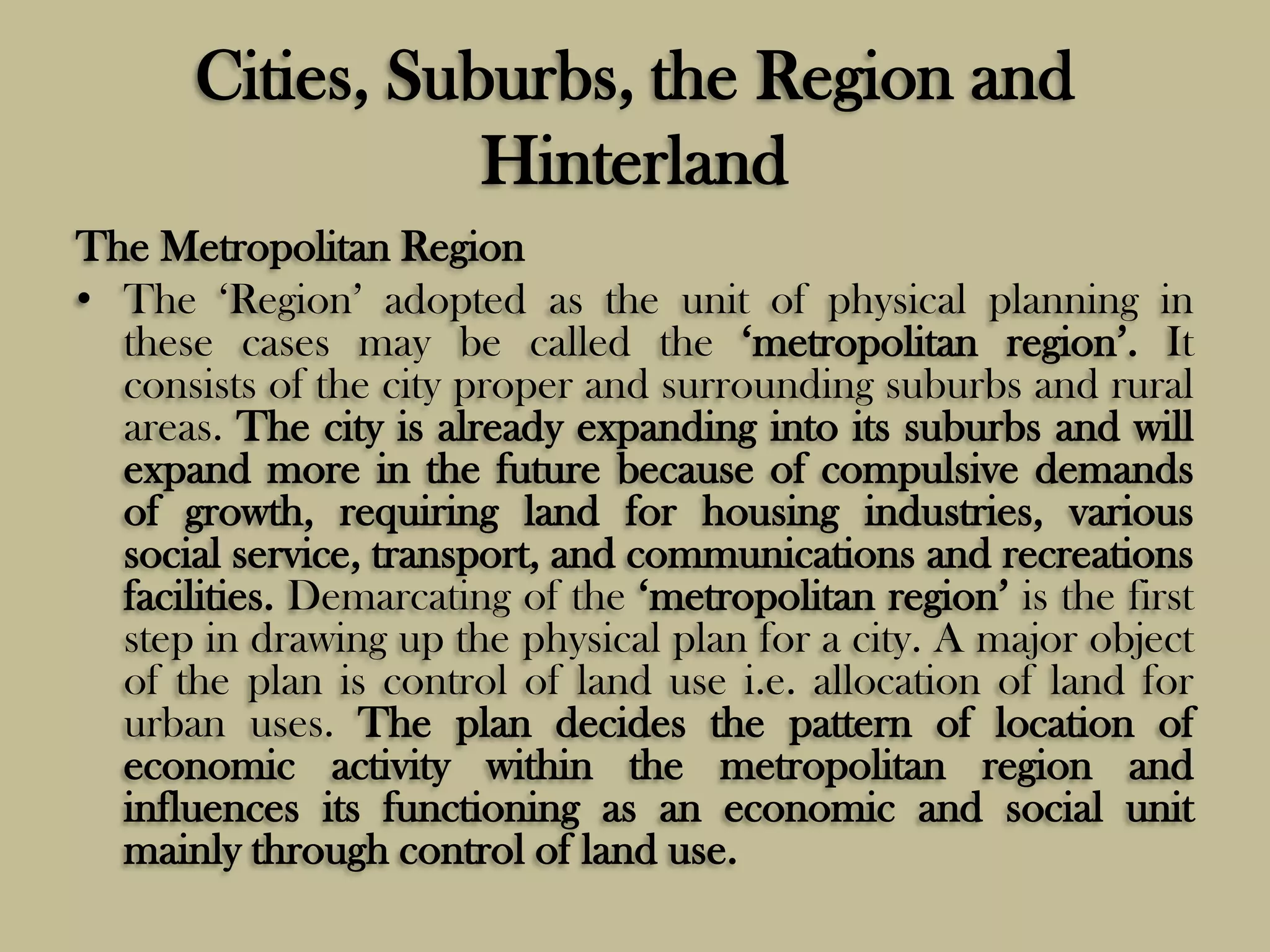 Hinterland Examples Cities, Suburbs, the Region and Hinterland | PPTX