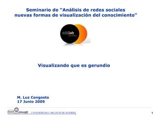 M. Luz Congosto 17 Junio 2009 Seminario de “Análisis de redes sociales nuevas formas de visualización del conocimiento”   Visualizando que es gerundio   